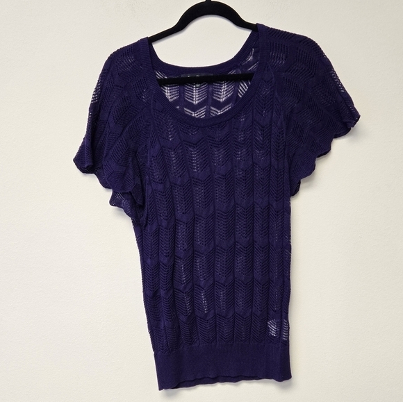 Evan Picone Lace Knit Sheer top Purple M - Picture 1 of 6